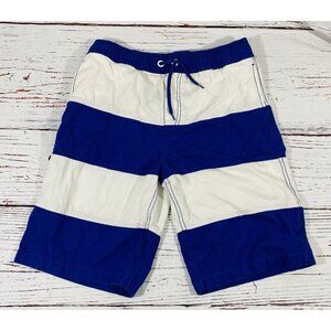 Forever 21 Boys Swim Board Shorts Sz 13/14 Teen Travel Summer Blue Stripes Pool